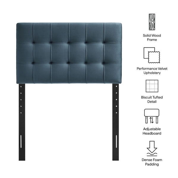 Modway Furniture Lily Modway Biscuit Tufted Performance Velvet Upholstered Headboard for Teen Bedrooms Cadet Blue MOD-7289-CAB
