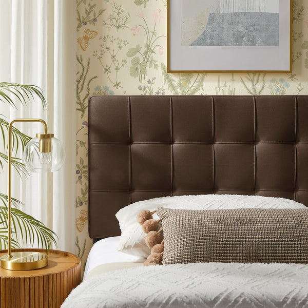 Modway Furniture Lily Modway Biscuit Tufted Performance Velvet Upholstered Headboard for Teen Bedrooms Chocolate Brown MOD-7289-CHB