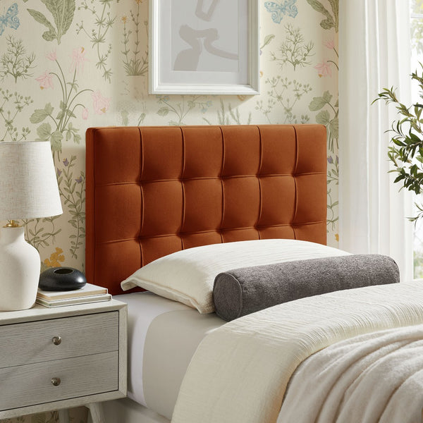Modway Furniture Lily Modway Biscuit Tufted Performance Velvet Upholstered Headboard for Teen Bedrooms Rust MOD-7289-RUS