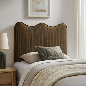 Modway Furniture Athena Scalloped Wave Upholstered Twin Headboard Foam Padded Linen Fabric Bedroom Earth Stripe MOD-7290-ETS