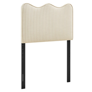 Modway Furniture Athena Scalloped Wave Upholstered Twin Headboard Foam Padded Linen Fabric Bedroom Oatmeal Stripe MOD-7290-OAS