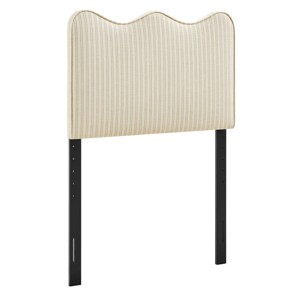 Modway Furniture Athena Scalloped Wave Upholstered Twin Headboard Foam Padded Linen Fabric Bedroom Oatmeal Stripe MOD-7290-OAS