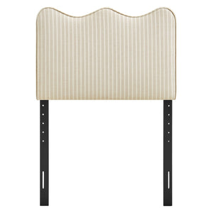 Modway Furniture Athena Scalloped Wave Upholstered Twin Headboard Foam Padded Linen Fabric Bedroom Oatmeal Stripe MOD-7290-OAS