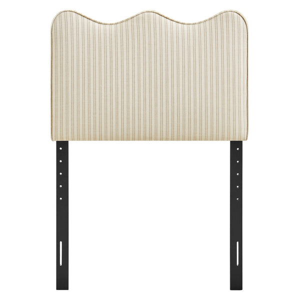 Modway Furniture Athena Scalloped Wave Upholstered Twin Headboard Foam Padded Linen Fabric Bedroom Oatmeal Stripe MOD-7290-OAS