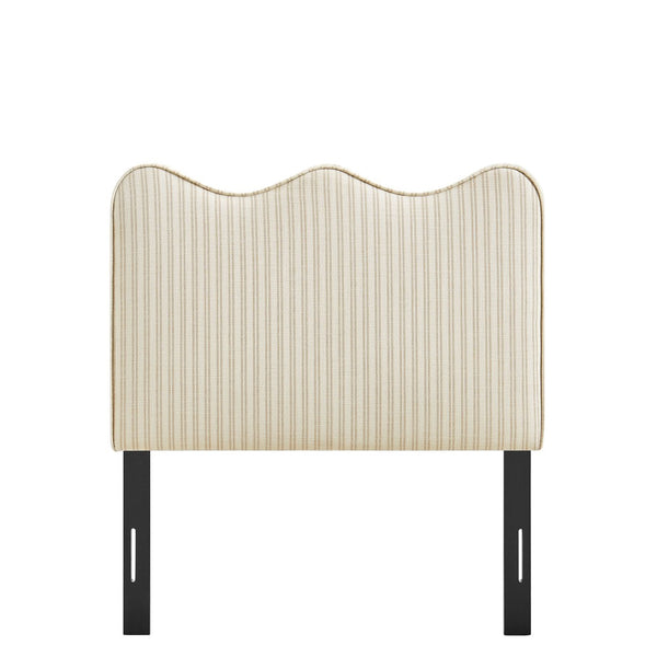 Modway Furniture Athena Scalloped Wave Upholstered Twin Headboard Foam Padded Linen Fabric Bedroom Oatmeal Stripe MOD-7290-OAS