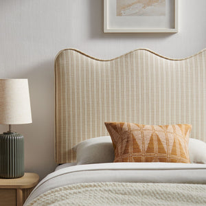 Modway Furniture Athena Scalloped Wave Upholstered Twin Headboard Foam Padded Linen Fabric Bedroom Oatmeal Stripe MOD-7290-OAS