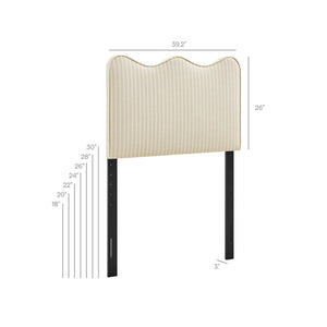 Modway Furniture Athena Scalloped Wave Upholstered Twin Headboard Foam Padded Linen Fabric Bedroom Oatmeal Stripe MOD-7290-OAS