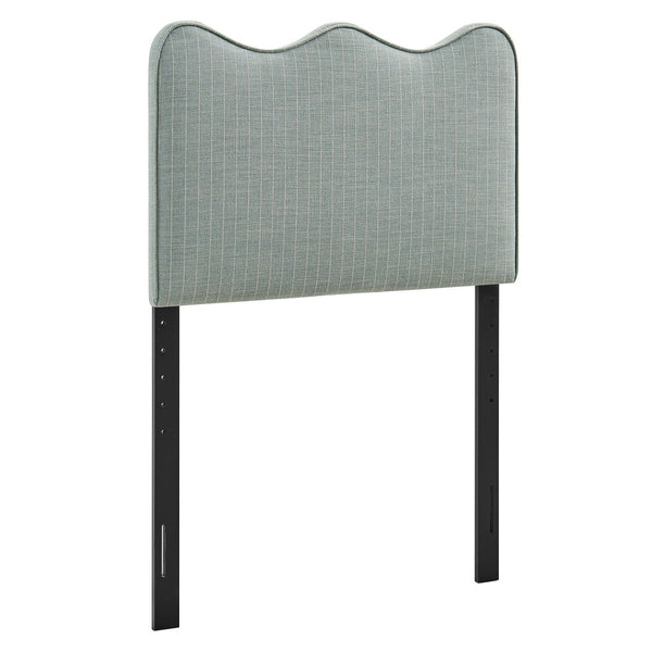 Modway Furniture Athena Scalloped Wave Upholstered Twin Headboard Foam Padded Linen Fabric Bedroom Spa Blue Stripe MOD-7290-SPA