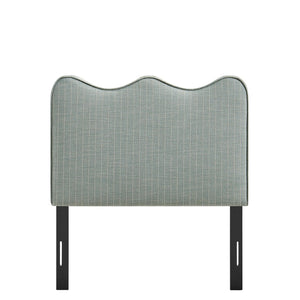 Modway Furniture Athena Scalloped Wave Upholstered Twin Headboard Foam Padded Linen Fabric Bedroom Spa Blue Stripe MOD-7290-SPA