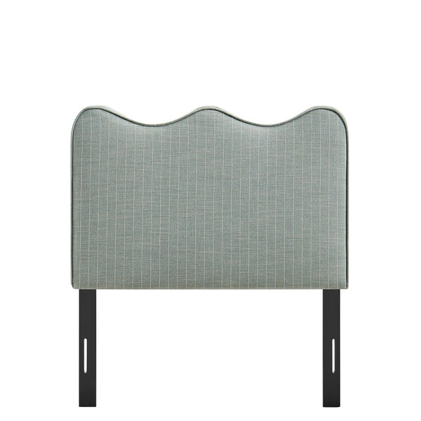 Modway Furniture Athena Scalloped Wave Upholstered Twin Headboard Foam Padded Linen Fabric Bedroom Spa Blue Stripe MOD-7290-SPA