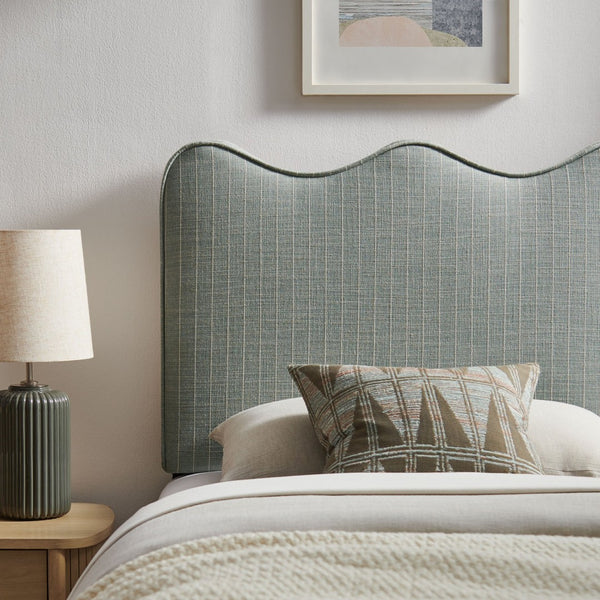 Modway Furniture Athena Scalloped Wave Upholstered Twin Headboard Foam Padded Linen Fabric Bedroom Spa Blue Stripe MOD-7290-SPA