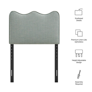 Modway Furniture Athena Scalloped Wave Upholstered Twin Headboard Foam Padded Linen Fabric Bedroom Spa Blue Stripe MOD-7290-SPA