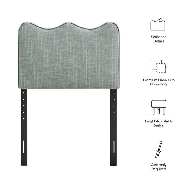 Modway Furniture Athena Scalloped Wave Upholstered Twin Headboard Foam Padded Linen Fabric Bedroom Spa Blue Stripe MOD-7290-SPA