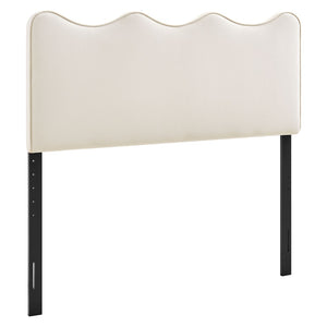 Modway Furniture Athena Scalloped Wave Velvet Full Headboard with Foam Padding for Bedroom Decor Alabaster MOD-7291-ALA