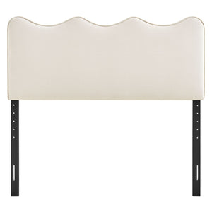 Modway Furniture Athena Scalloped Wave Velvet Full Headboard with Foam Padding for Bedroom Decor Alabaster MOD-7291-ALA