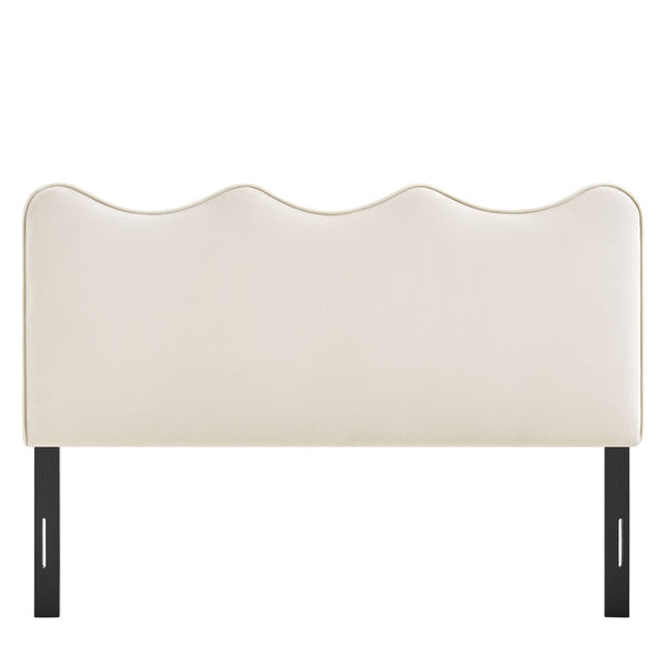 Modway Furniture Athena Scalloped Wave Velvet Full Headboard with Foam Padding for Bedroom Decor Alabaster MOD-7291-ALA