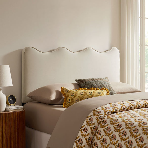 Modway Furniture Athena Scalloped Wave Velvet Full Headboard with Foam Padding for Bedroom Decor Alabaster MOD-7291-ALA
