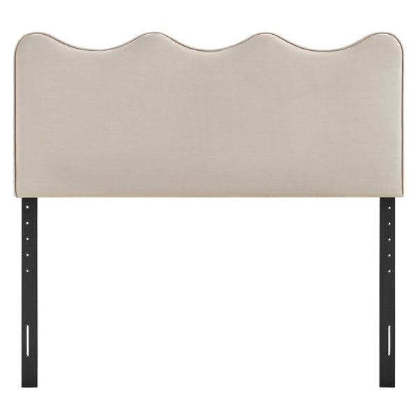 Modway Furniture Athena Scalloped Wave Velvet Full Headboard with Foam Padding for Bedroom Decor Almond MOD-7291-ALM