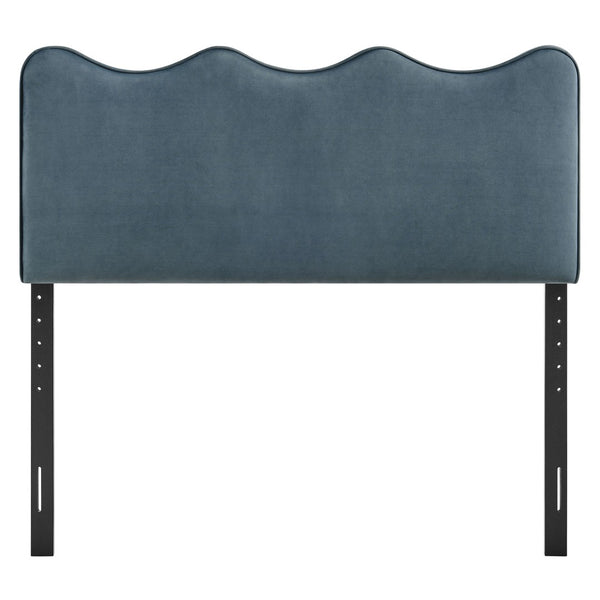 Modway Furniture Athena Scalloped Wave Velvet Full Headboard with Foam Padding for Bedroom Decor Cadet Blue MOD-7291-CAB