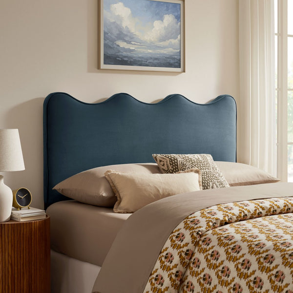 Modway Furniture Athena Scalloped Wave Velvet Full Headboard with Foam Padding for Bedroom Decor Cadet Blue MOD-7291-CAB