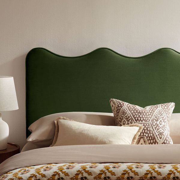 Modway Furniture Athena Scalloped Wave Velvet Full Headboard with Foam Padding for Bedroom Decor Moss Green MOD-7291-MOG