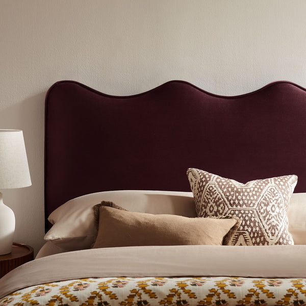 Modway Furniture Athena Scalloped Wave Velvet Full Headboard with Foam Padding for Bedroom Decor Mulberry MOD-7291-MUL