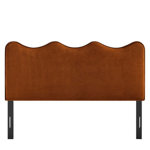 Modway Furniture Athena Scalloped Wave Velvet Full Headboard with Foam Padding for Bedroom Decor Rust MOD-7291-RUS