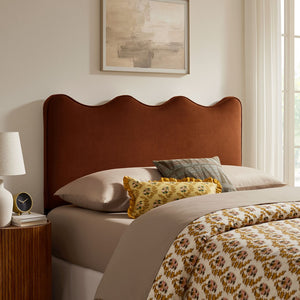 Modway Furniture Athena Scalloped Wave Velvet Full Headboard with Foam Padding for Bedroom Decor Rust MOD-7291-RUS
