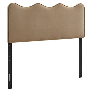 Modway Furniture Athena Scalloped Wave Velvet Full Headboard with Foam Padding for Bedroom Decor Taupe MOD-7291-TAU