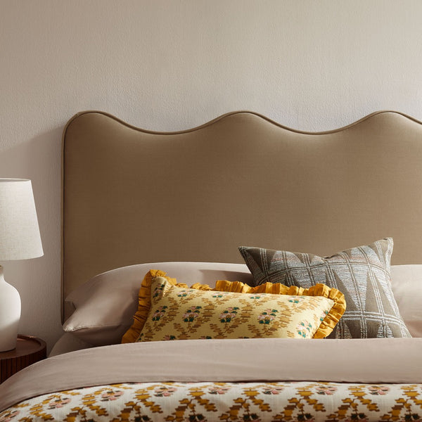 Modway Furniture Athena Scalloped Wave Velvet Full Headboard with Foam Padding for Bedroom Decor Taupe MOD-7291-TAU