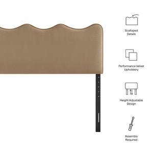 Modway Furniture Athena Scalloped Wave Velvet Full Headboard with Foam Padding for Bedroom Decor Taupe MOD-7291-TAU