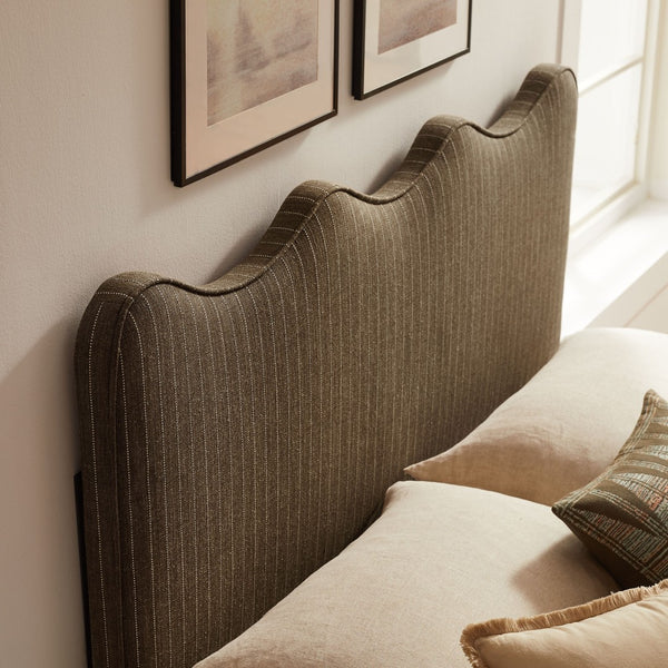 Modway Furniture Athena Scalloped Wave Linen Upholstered Full Headboard with Foam Padding for Bedroom Earth Stripe MOD-7292-ETS