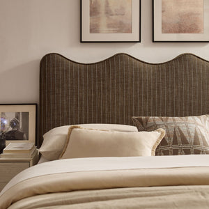 Modway Furniture Athena Scalloped Wave Linen Upholstered Full Headboard with Foam Padding for Bedroom Earth Stripe MOD-7292-ETS