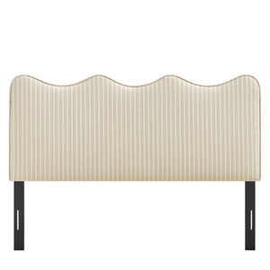 Modway Furniture Athena Scalloped Wave Linen Upholstered Full Headboard with Foam Padding for Bedroom Oatmeal Stripe MOD-7292-OAS