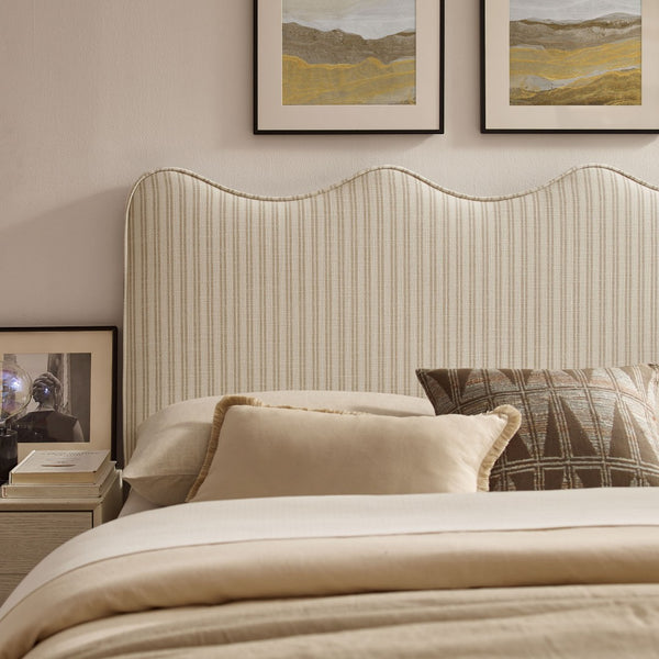 Modway Furniture Athena Scalloped Wave Linen Upholstered Full Headboard with Foam Padding for Bedroom Oatmeal Stripe MOD-7292-OAS