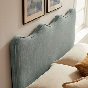 Modway Furniture Athena Scalloped Wave Linen Upholstered Full Headboard with Foam Padding for Bedroom Spa Blue Stripe MOD-7292-SPA