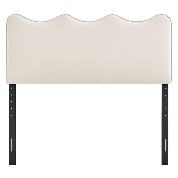 Modway Furniture Athena Scalloped Wave Velvet Queen Headboard Padded Glam Upholstered Bedroom Panel Alabaster MOD-7293-ALA
