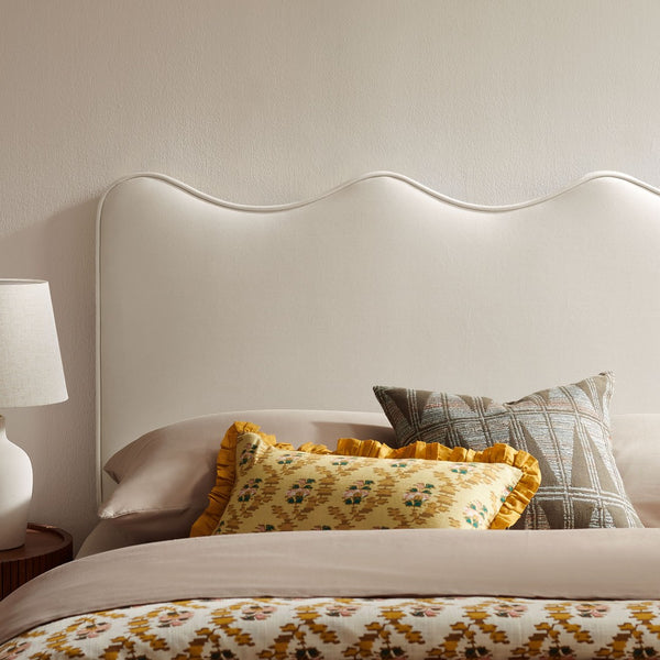 Modway Furniture Athena Scalloped Wave Velvet Queen Headboard Padded Glam Upholstered Bedroom Panel Alabaster MOD-7293-ALA