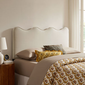 Modway Furniture Athena Scalloped Wave Velvet Queen Headboard Padded Glam Upholstered Bedroom Panel Alabaster MOD-7293-ALA