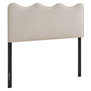 Modway Furniture Athena Scalloped Wave Velvet Queen Headboard Padded Glam Upholstered Bedroom Panel Almond MOD-7293-ALM