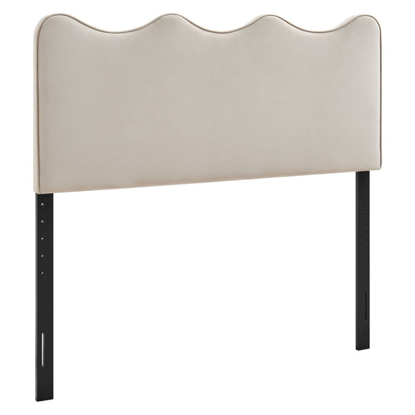 Modway Furniture Athena Scalloped Wave Velvet Queen Headboard Padded Glam Upholstered Bedroom Panel Almond MOD-7293-ALM