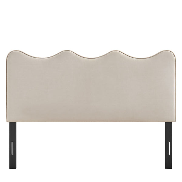 Modway Furniture Athena Scalloped Wave Velvet Queen Headboard Padded Glam Upholstered Bedroom Panel Almond MOD-7293-ALM