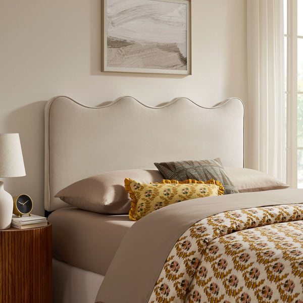 Modway Furniture Athena Scalloped Wave Velvet Queen Headboard Padded Glam Upholstered Bedroom Panel Almond MOD-7293-ALM