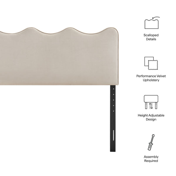 Modway Furniture Athena Scalloped Wave Velvet Queen Headboard Padded Glam Upholstered Bedroom Panel Almond MOD-7293-ALM