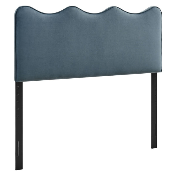 Modway Furniture Athena Scalloped Wave Velvet Queen Headboard Padded Glam Upholstered Bedroom Panel Cadet Blue MOD-7293-CAB