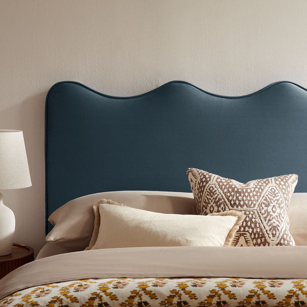 Modway Furniture Athena Scalloped Wave Velvet Queen Headboard Padded Glam Upholstered Bedroom Panel Cadet Blue MOD-7293-CAB