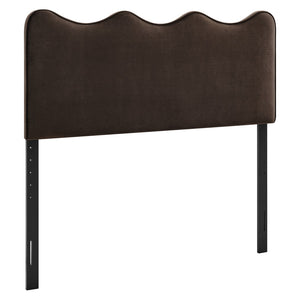Modway Furniture Athena Scalloped Wave Velvet Queen Headboard Padded Glam Upholstered Bedroom Panel Chocolate Brown MOD-7293-CHB