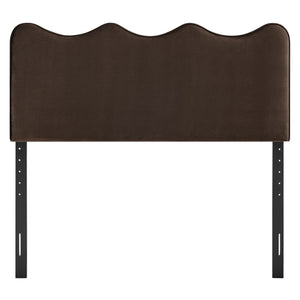 Modway Furniture Athena Scalloped Wave Velvet Queen Headboard Padded Glam Upholstered Bedroom Panel Chocolate Brown MOD-7293-CHB