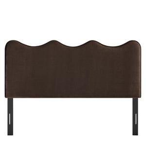Modway Furniture Athena Scalloped Wave Velvet Queen Headboard Padded Glam Upholstered Bedroom Panel Chocolate Brown MOD-7293-CHB