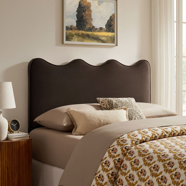 Modway Furniture Athena Scalloped Wave Velvet Queen Headboard Padded Glam Upholstered Bedroom Panel Chocolate Brown MOD-7293-CHB